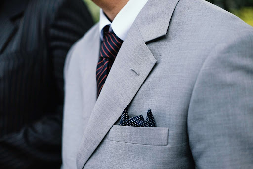 Close-up of a luxurious suit fabric with intricate details