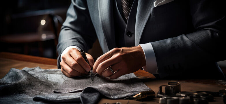 Hands of a master tailor crafting a suit