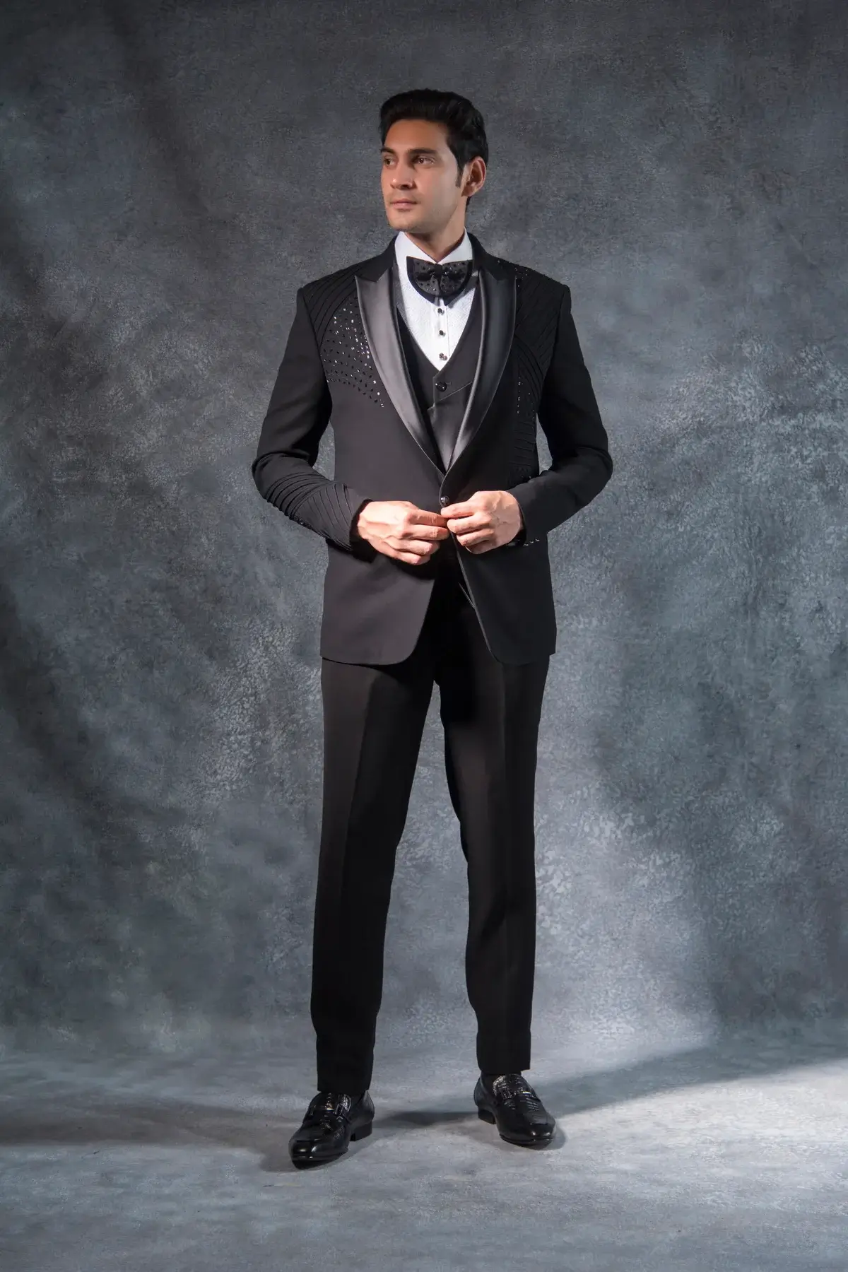 Man in a classic black tuxedo